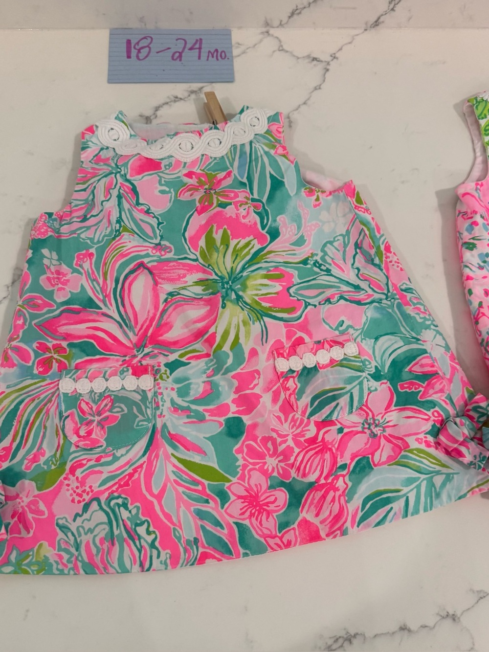2 Lilly Pulitzer Bright Floral Girls' Summer Dresses with Bloomers -18-24 months